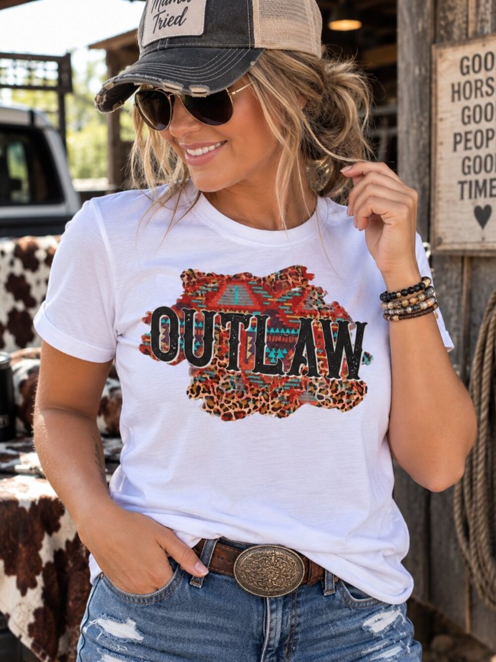 Western Outlaw Graphic T Shirt Trendy Boutique Style Tee Womens Gifts White
